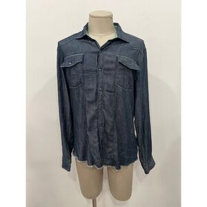 Vintage Global Identity Mens Denim Western Snap Shirt Large Blue Americana Rodeo